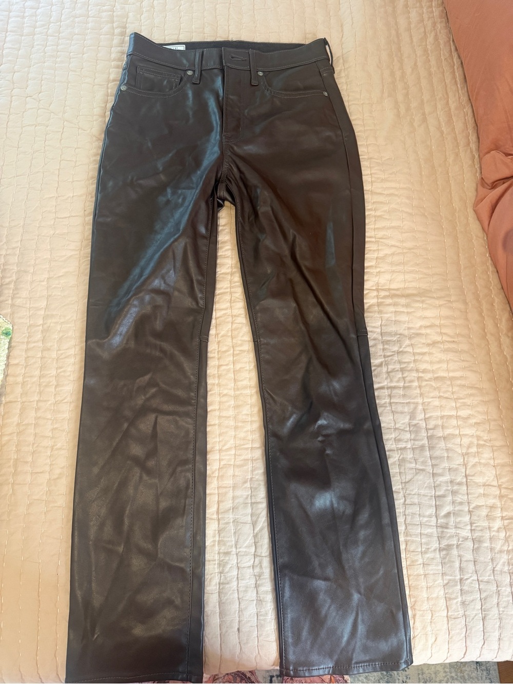 Vintage Slim High Rise Women's Brow Faux Leather Jeans